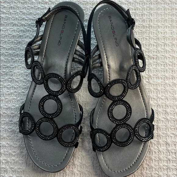 Bandolino glitter circles dressy sandal, with black patent wedge heel, classic - Picture 15 of 16